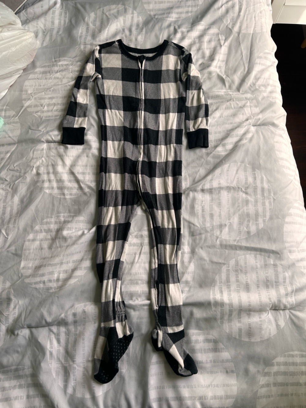 Old Navy Black and White Buffalo Plaid Footed One-Piece